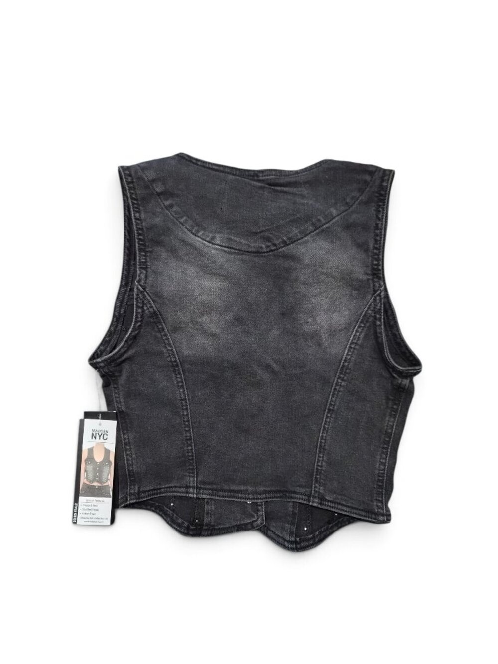 Madden NYC Women's Studded Vest Stretch Denim XXS Black Pointed Hem with Buttons - Picture 5 of 7